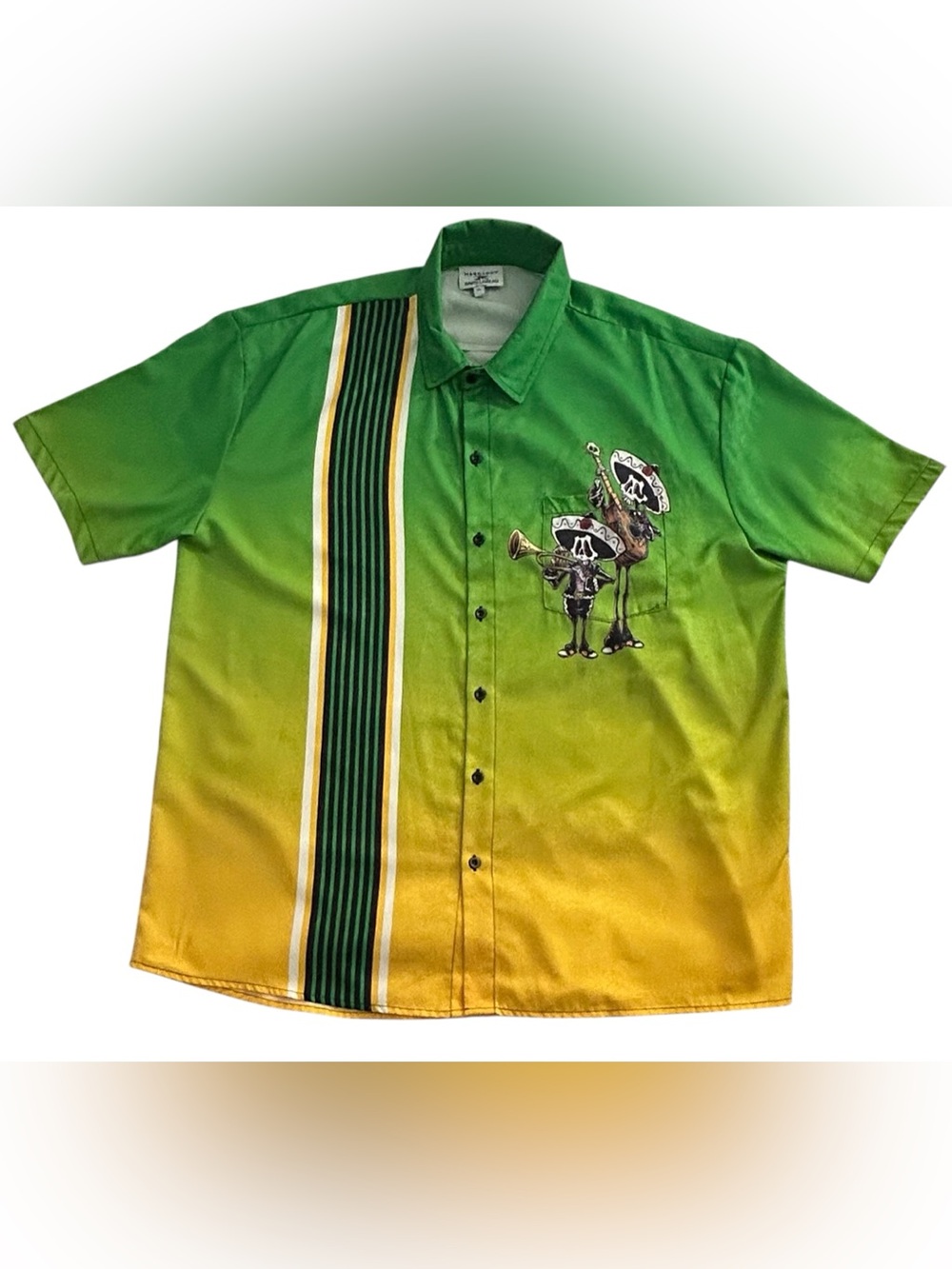 Hardaddy Men’s XL Green Dia De Los Muerta Graphic Button Up Bowling Shirt